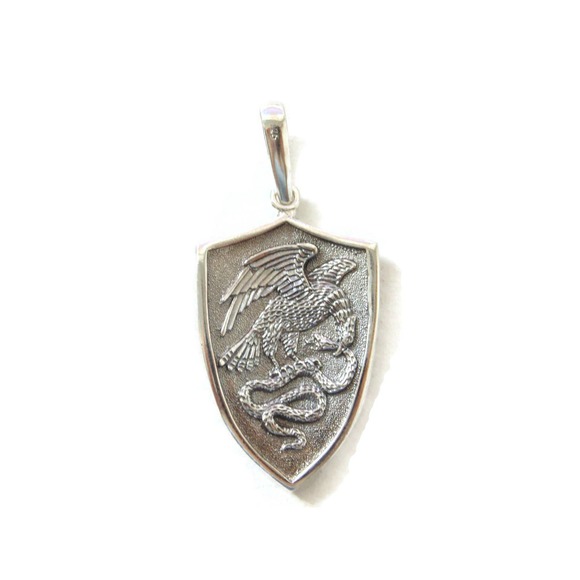 925 Sterling Silver Pendant St George Shield Mens Biker Dragon Eagle Fight Snake - Picture 4 of 7